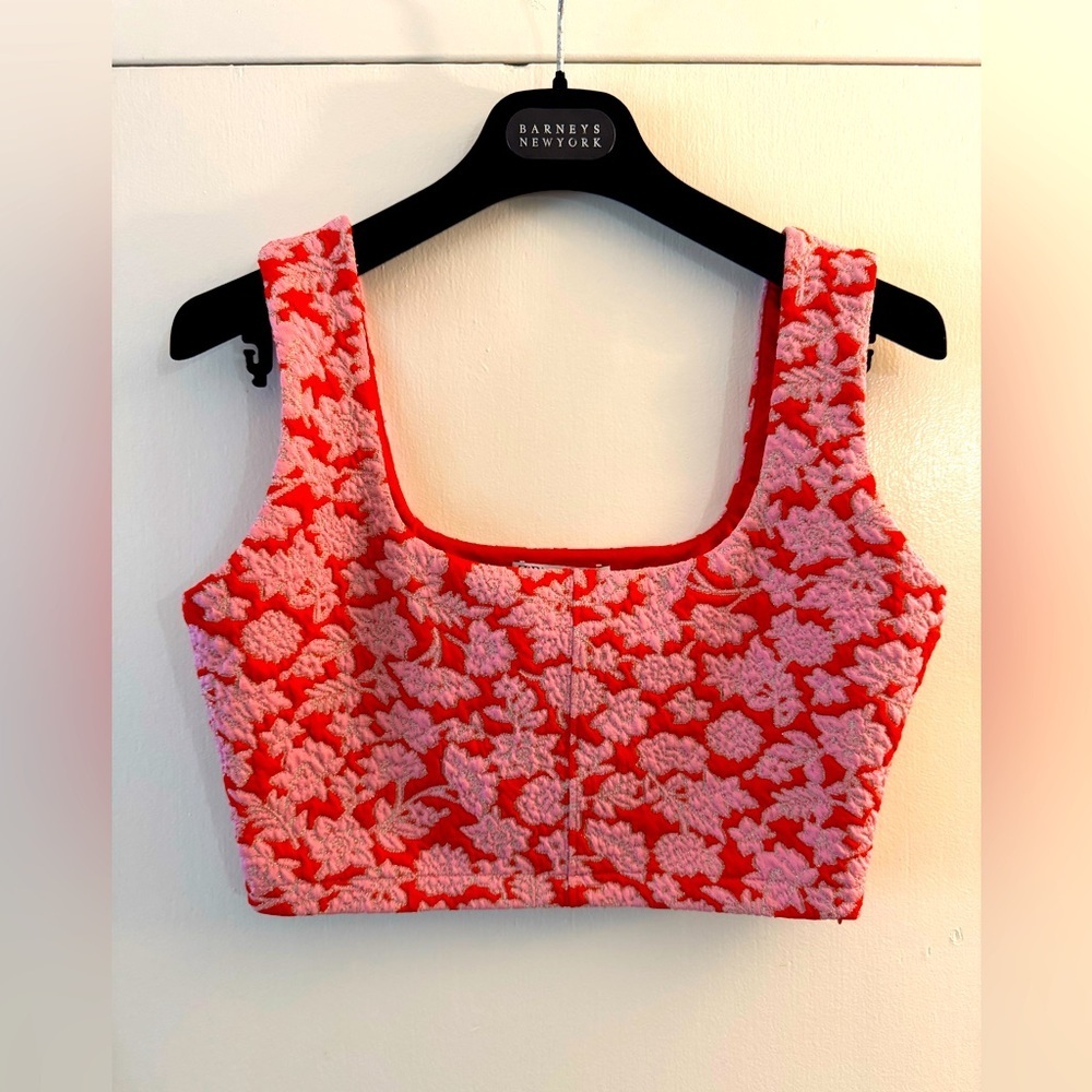 Zara pink and red floral crop tank top medium